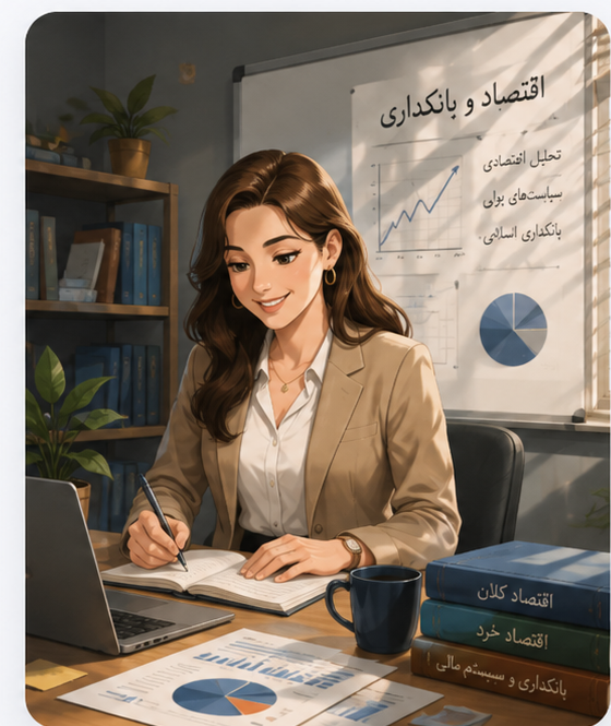 دکتر پریما بهرامی زنوز در حال مطالعه و پژوهش در حوزه اقتصاد و بانکداری